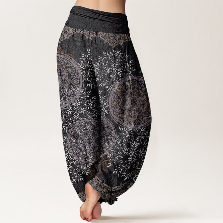 Pantalones harén de algodón puro con estampado de mandalas y Buddha Stones para mujer, cintura elástica