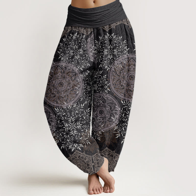 Pantalones harén de algodón puro con estampado de mandalas y Buddha Stones para mujer, cintura elástica