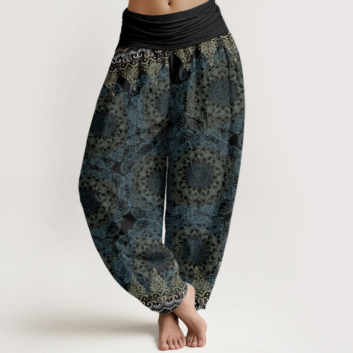 Pantalones Buddha Stones de algodón puro con estampado de mandalas triangulares para mujer, cintura elástica - Negro - US22，UK/AU26，EU54 (6XL) - image 8