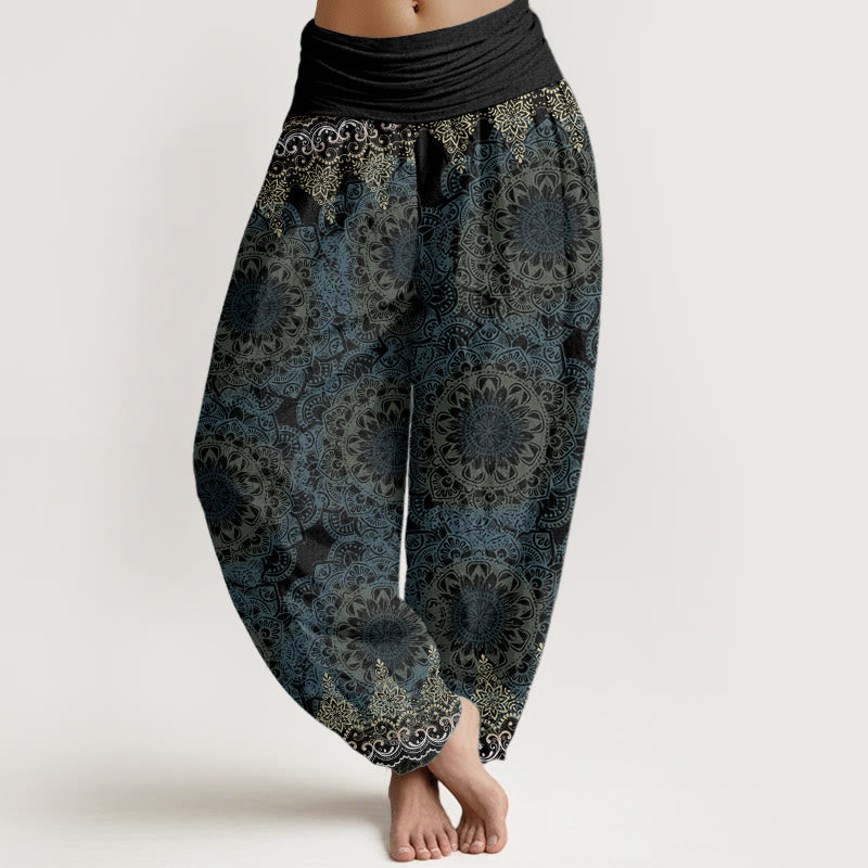 Pantalones Buddha Stones de algodón puro con estampado de mandalas triangulares para mujer, cintura elástica