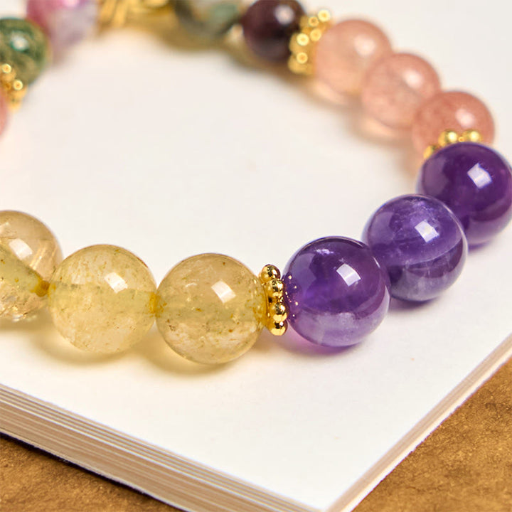 Llavero colgante con cuentas de cuarzo fresa, amatista y citrino de Buddha Stones naturales