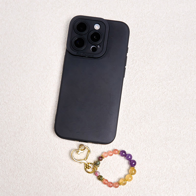 Llavero colgante con cuentas de cuarzo fresa, amatista y citrino de Buddha Stones naturales