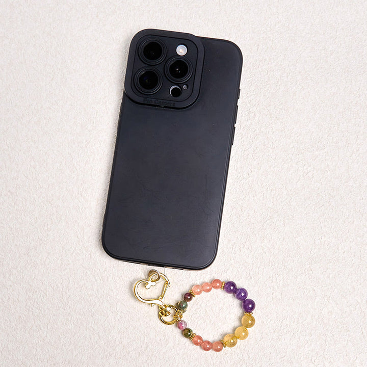 Llavero colgante con cuentas de cuarzo fresa, amatista y citrino de Buddha Stones naturales
