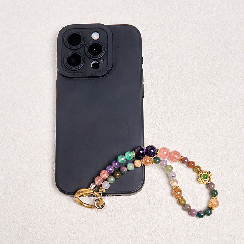 Llavero con Buddha Stones, turmalina natural, cuarzo fresa y amatista, adorno para colgar en el teléfono.
