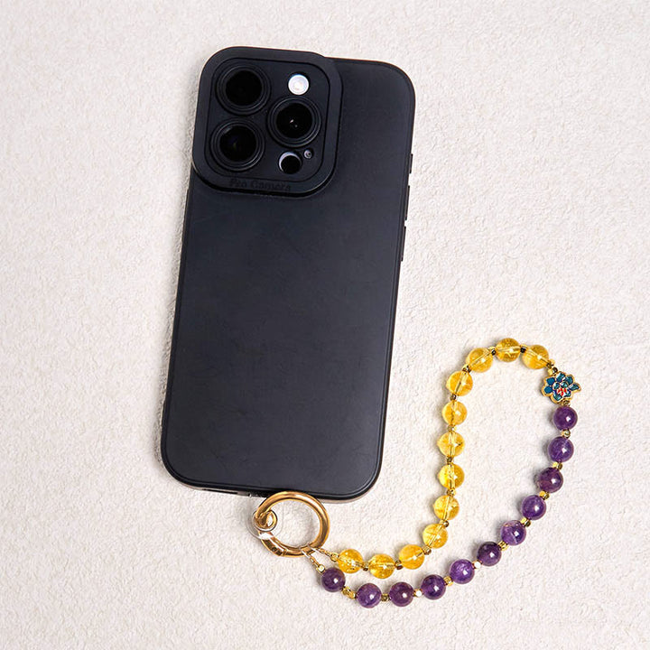 Llavero con Buddha Stones, amatista y citrino natural, curativo, para colgar en el teléfono.