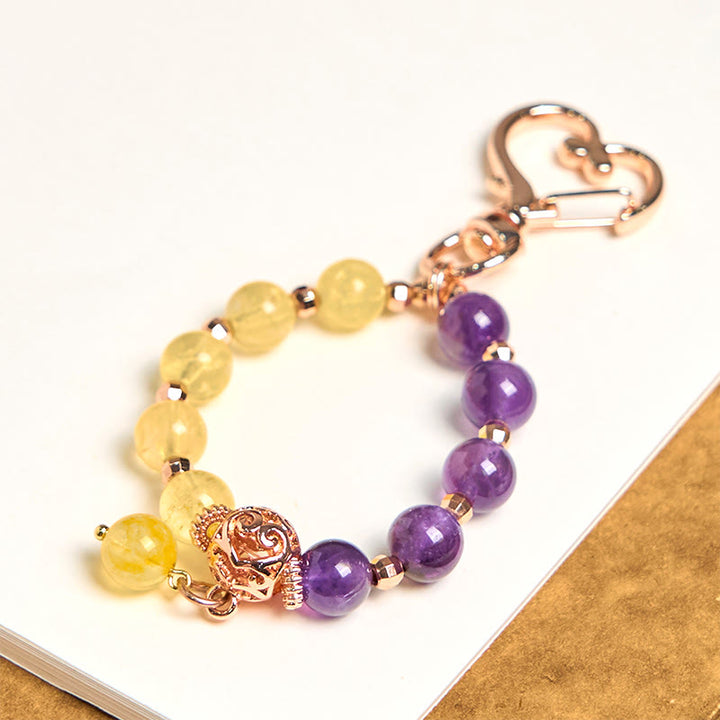 Llavero colgante con cuentas de amatista y citrino naturales de Buddha Stones