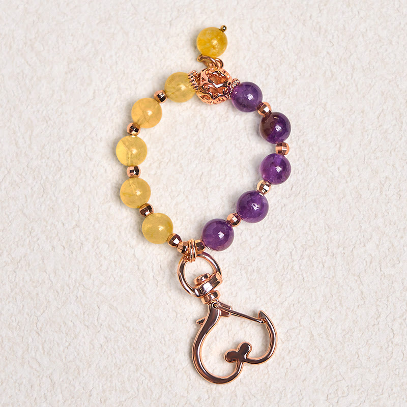 Llavero colgante con cuentas de amatista y citrino naturales de Buddha Stones