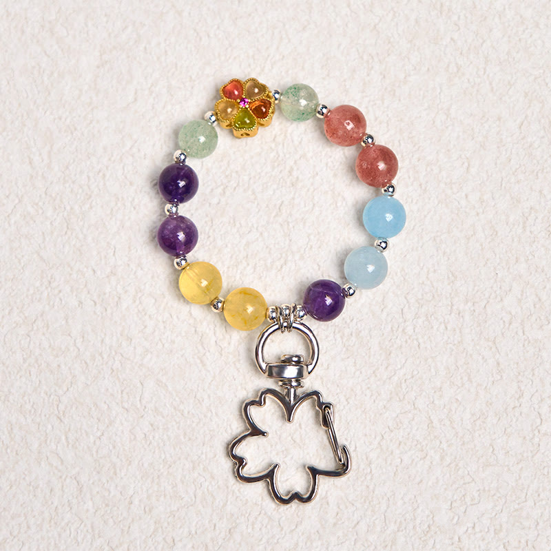 Llavero colgante con forma de flor de Buddha Stones, cuarzo fresa natural, amatista, citrino y aguamarina.