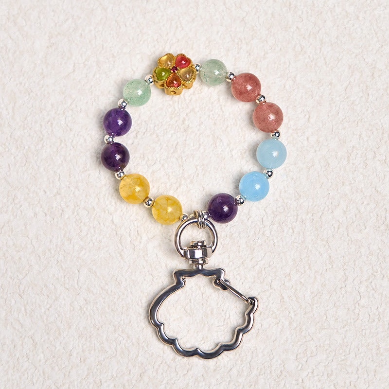 Llavero colgante con forma de flor de Buddha Stones, cuarzo fresa natural, amatista, citrino y aguamarina.