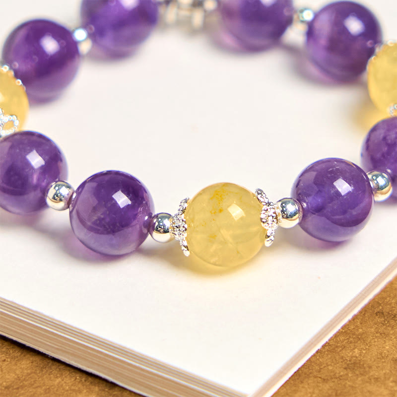 Llavero con colgante de bolsa de amatista y citrino natural con Buddha Stones