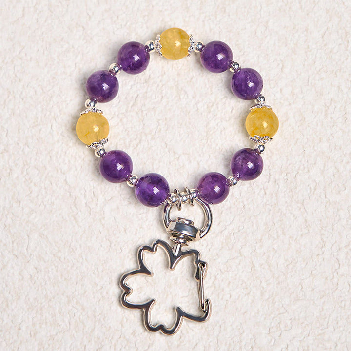 Llavero con colgante de bolsa de amatista y citrino natural con Buddha Stones