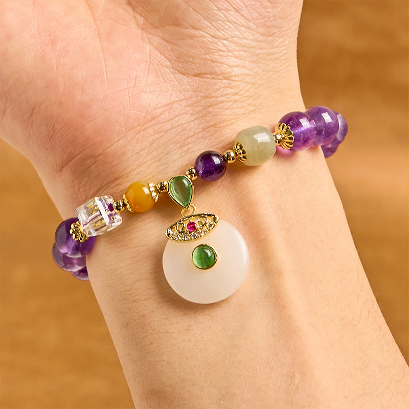 Pulsera espiritual con dije de paz y amatista natural de Buddha Stones