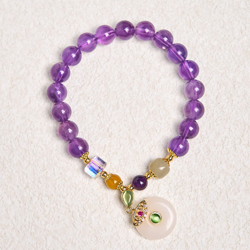 Pulsera espiritual con dije de paz y amatista natural de Buddha Stones