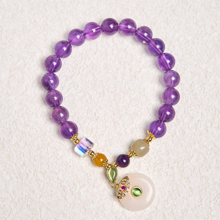 Pulsera espiritual con dije de paz y amatista natural de Buddha Stones