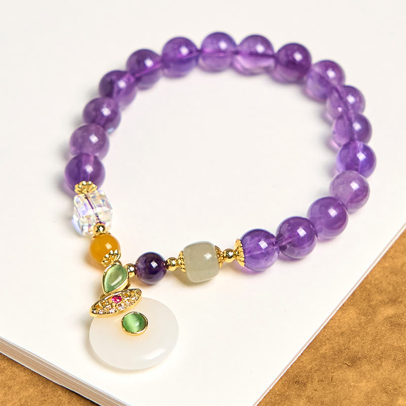 Pulsera espiritual con dije de paz y amatista natural de Buddha Stones