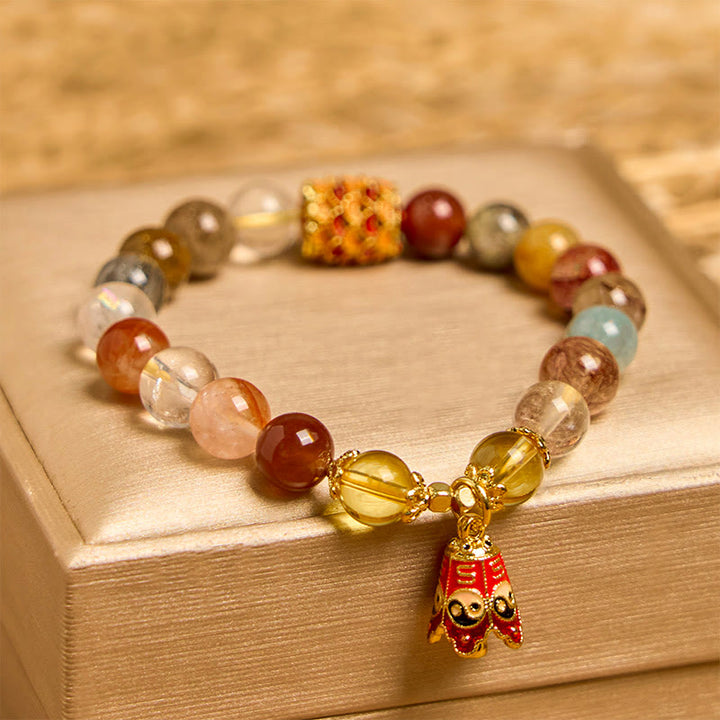 Pulsera de protección Yin Yang de cuarzo rutilado natural y colorido con Buddha Stones