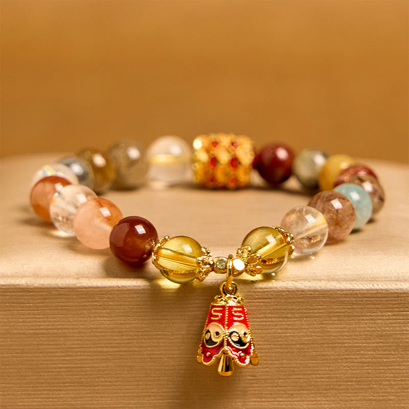 Pulsera de protección Yin Yang de cuarzo rutilado natural y colorido con Buddha Stones