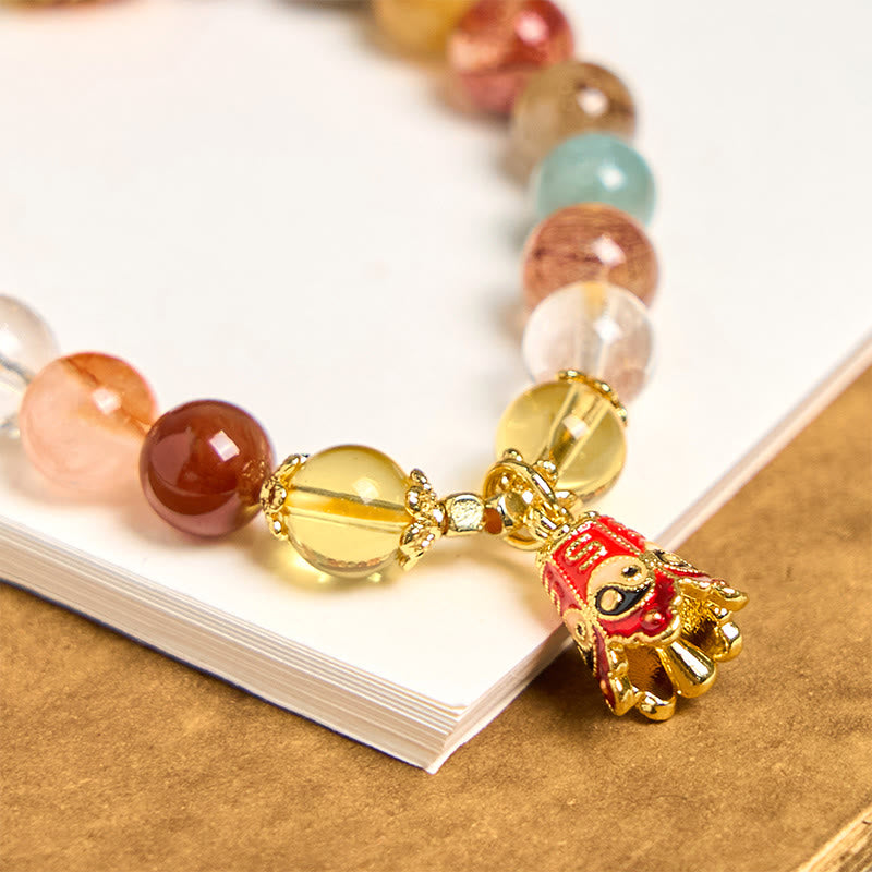Pulsera de protección Yin Yang de cuarzo rutilado natural y colorido con Buddha Stones