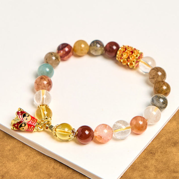 Pulsera de protección Yin Yang de cuarzo rutilado natural y colorido con Buddha Stones