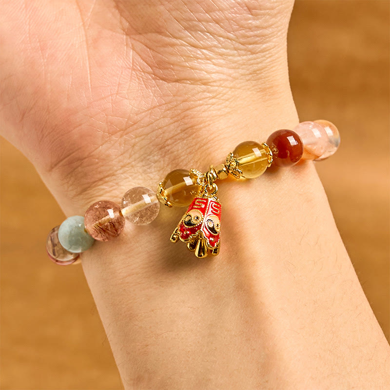 Pulsera de protección Yin Yang de cuarzo rutilado natural y colorido con Buddha Stones