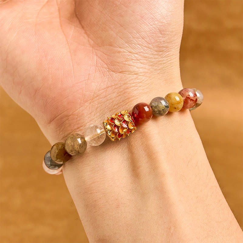 Pulsera de protección Yin Yang de cuarzo rutilado natural y colorido con Buddha Stones
