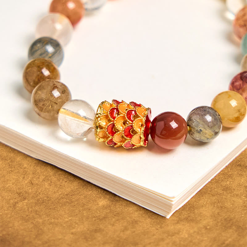 Pulsera de protección Yin Yang de cuarzo rutilado natural y colorido con Buddha Stones