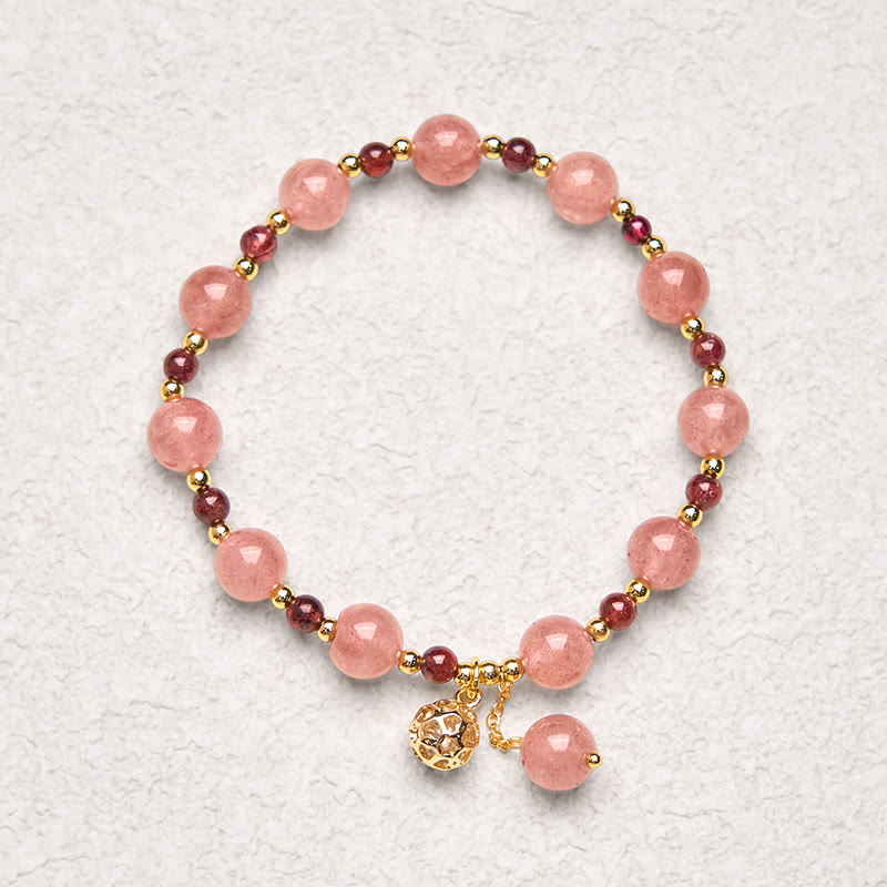 Pulsera curativa de granate y cuarzo fresa natural Buddha Stones