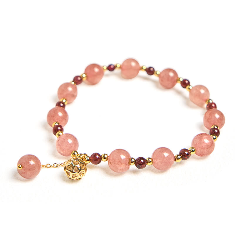 Pulsera curativa de granate y cuarzo fresa natural Buddha Stones