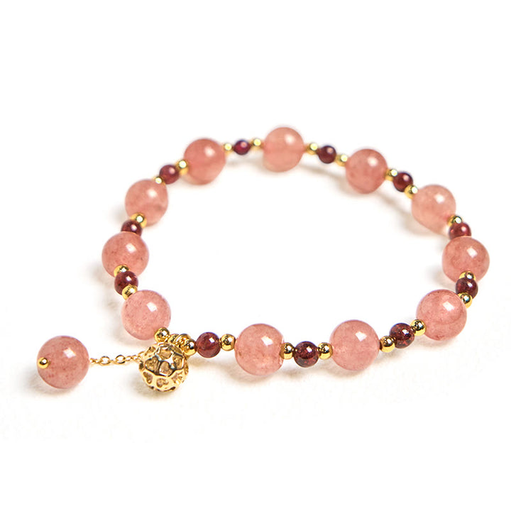 Pulsera curativa de granate y cuarzo fresa natural Buddha Stones