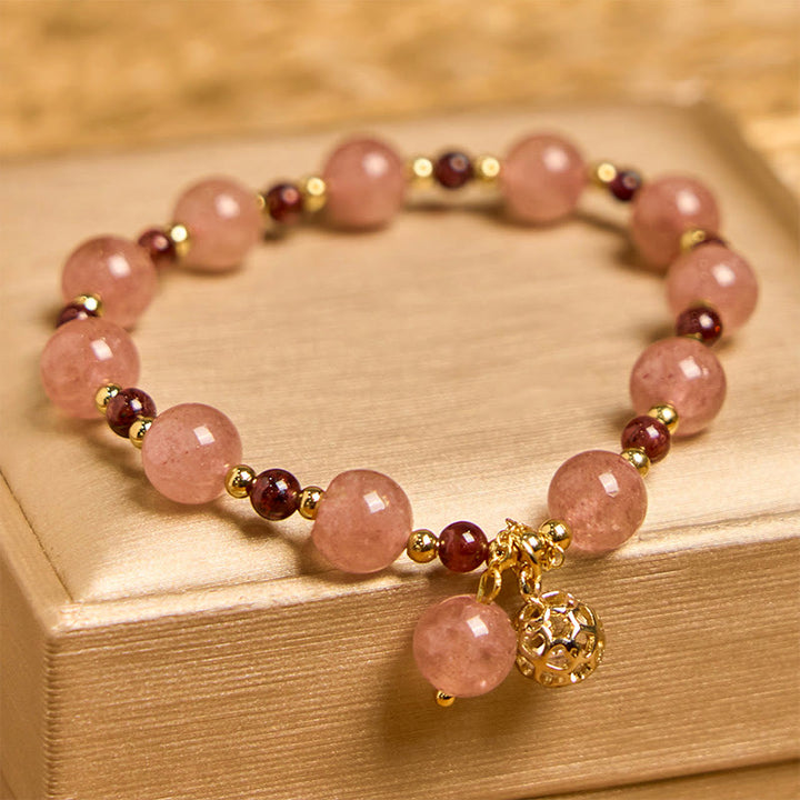 Pulsera curativa de granate y cuarzo fresa natural Buddha Stones