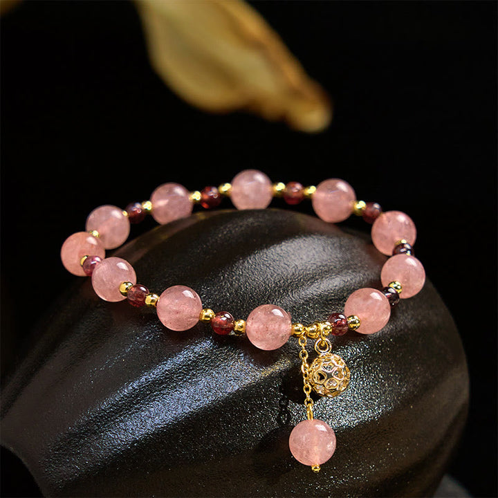 Pulsera curativa de granate y cuarzo fresa natural Buddha Stones