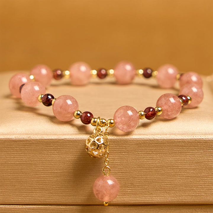 Pulsera curativa de granate y cuarzo fresa natural Buddha Stones