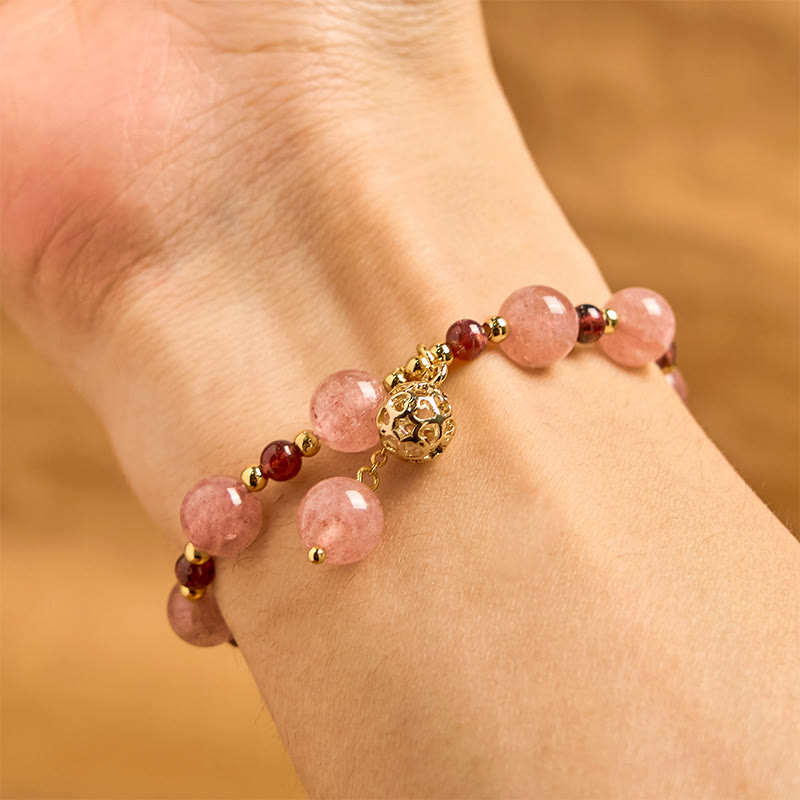 Pulsera curativa de granate y cuarzo fresa natural Buddha Stones