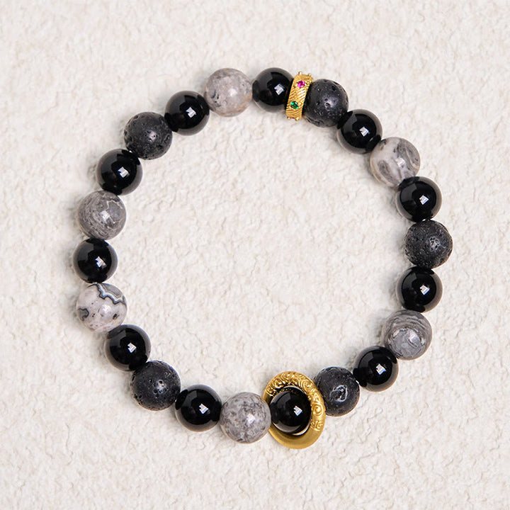 Pulsera curativa de jaspe Picasso con ónix negro y roca de lava de Buddha Stones