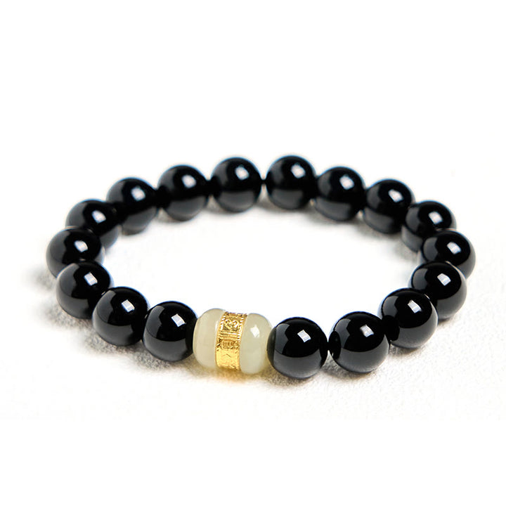 Pulsera de soporte de jade y ónix negro natural con Buddha Stones