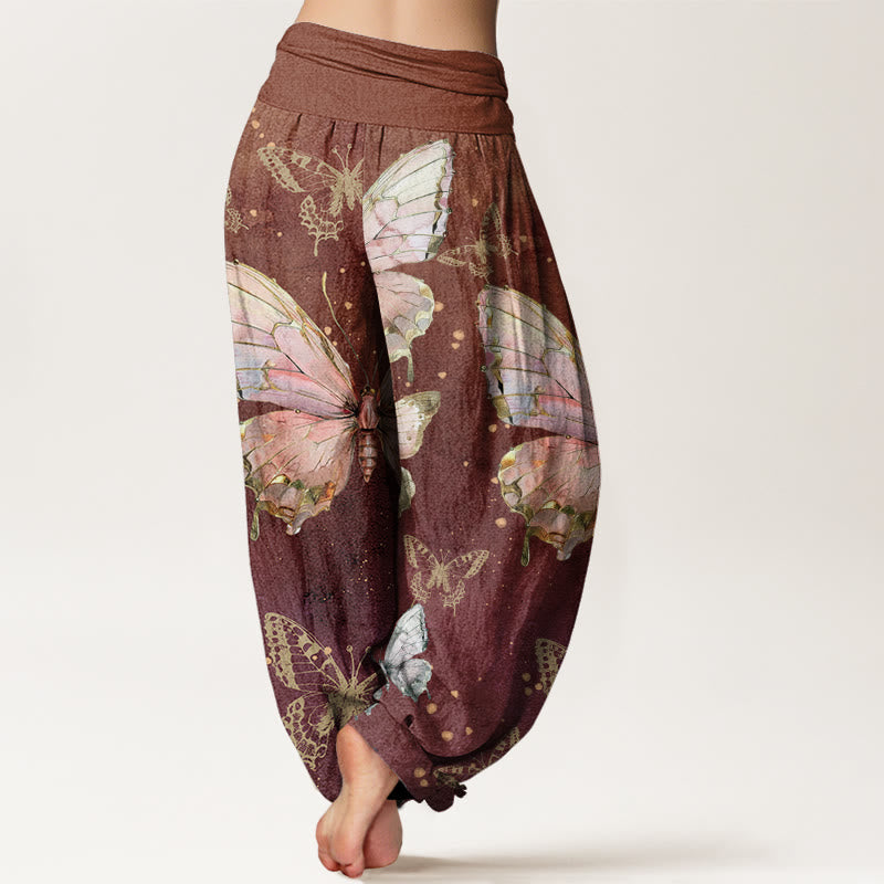 Pantalones harén con cintura elástica para mujer con estampado de mariposas vintage y Buddha Stones - image 6