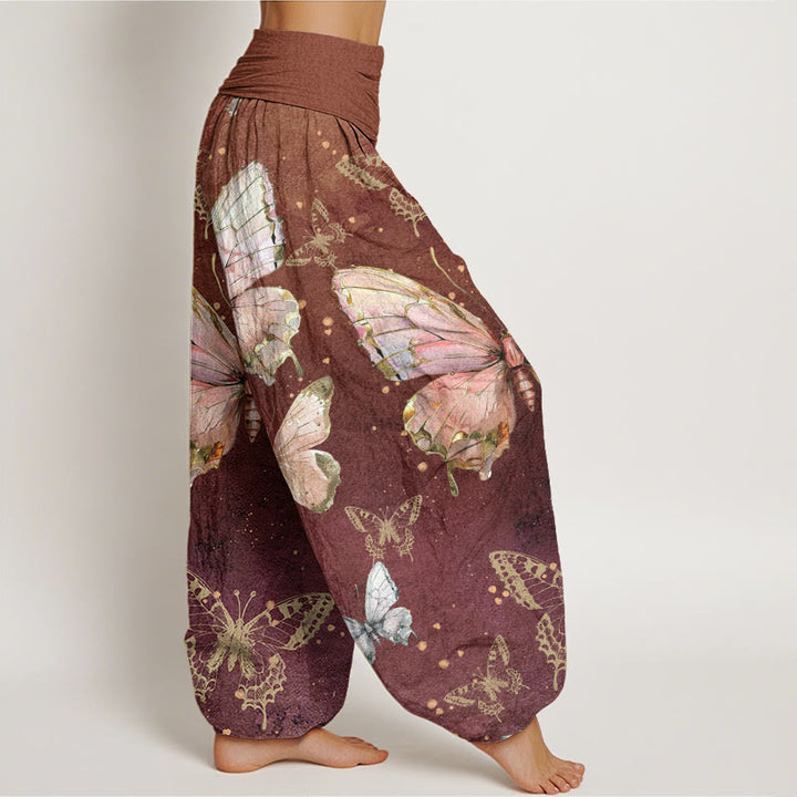 Pantalones harén con cintura elástica para mujer con estampado de mariposas vintage y Buddha Stones - image 7
