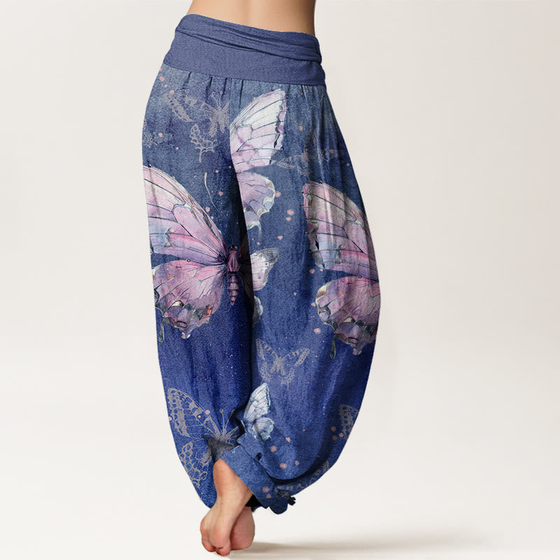 Pantalones harén con cintura elástica para mujer con estampado de mariposas vintage y Buddha Stones - image 9