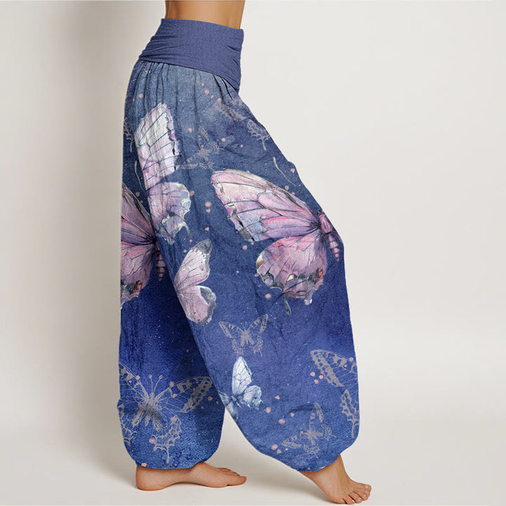 Pantalones harén con cintura elástica para mujer con estampado de mariposas vintage y Buddha Stones - image 10
