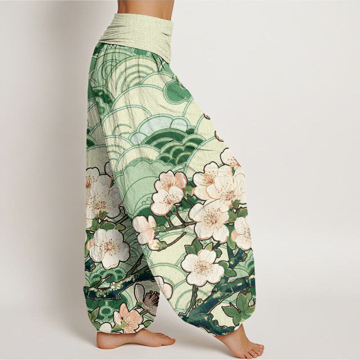 Pantalones harén con cintura elástica para mujer con estampado de ondas de cerezo y piedras de Buddha Stones - image 7