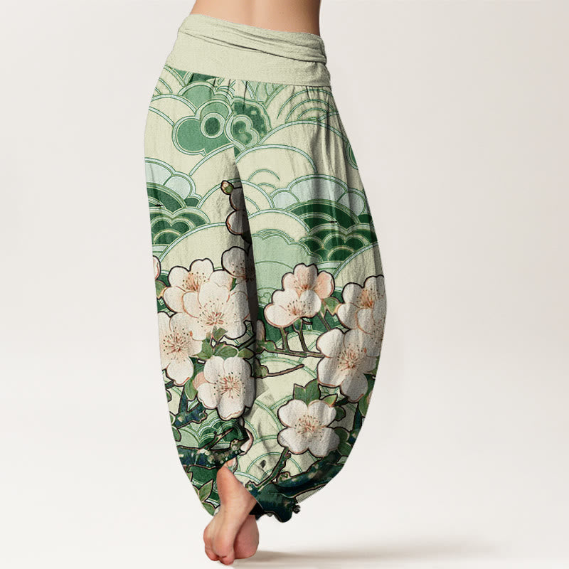 Pantalones harén con cintura elástica para mujer con estampado de ondas de cerezo y piedras de Buddha Stones - image 6