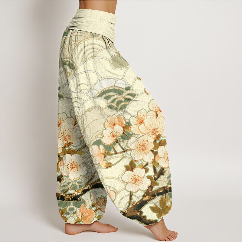 Pantalones harén con cintura elástica para mujer con estampado de ondas de cerezo y piedras de Buddha Stones - image 10
