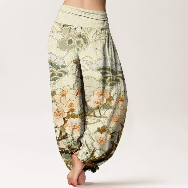 Pantalones harén con cintura elástica para mujer con estampado de ondas de cerezo y piedras de Buddha Stones - image 9