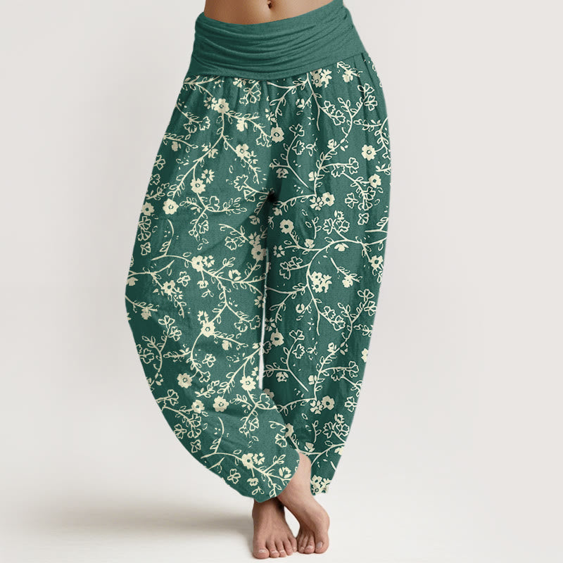 Pantalones harén de cintura elástica para mujer, diseño sencillo con diseño de ramas de flores y piedras de Buddha Stones - Verdemar - US22，UK/AU26，EU54 (6XL) - image 1