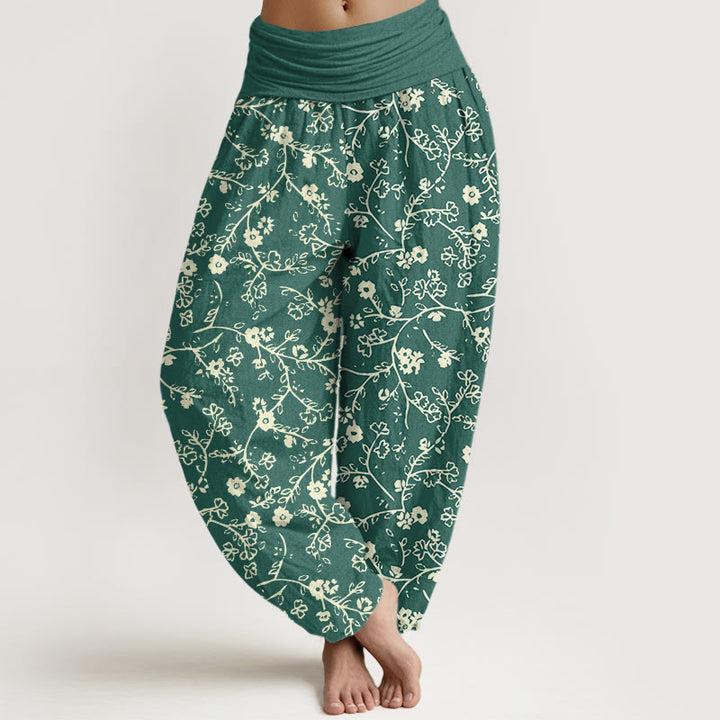 Pantalones harén de cintura elástica para mujer, diseño sencillo con diseño de ramas de flores y piedras de Buddha Stones - Verdemar - US22，UK/AU26，EU54 (6XL) - image 1
