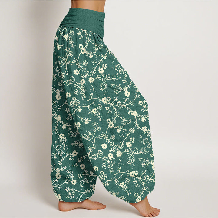 Pantalones harén de cintura elástica para mujer, diseño sencillo con diseño de ramas de flores y piedras de Buddha Stones - image 3