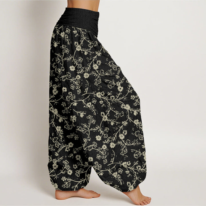 Pantalones harén de cintura elástica para mujer, diseño sencillo con diseño de ramas de flores y piedras de Buddha Stones - image 7