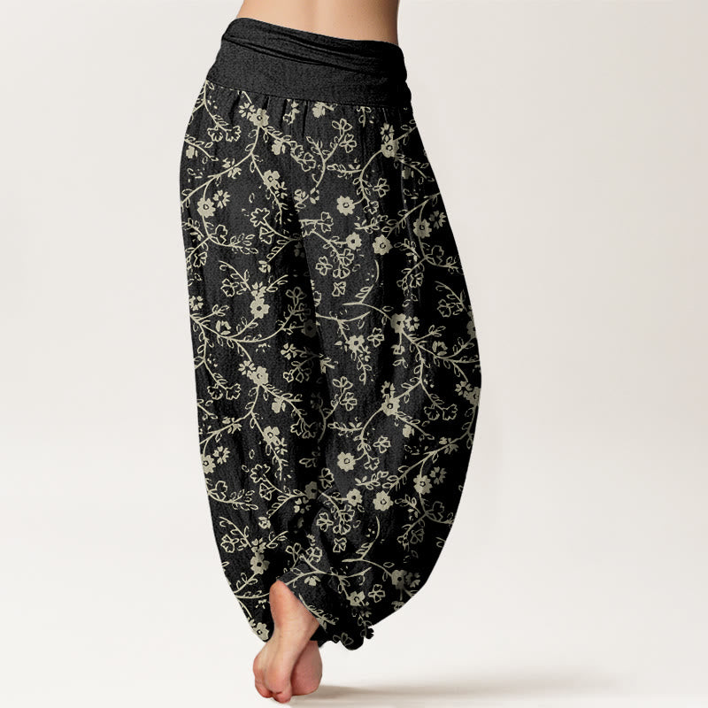 Pantalones harén de cintura elástica para mujer, diseño sencillo con diseño de ramas de flores y piedras de Buddha Stones - image 6