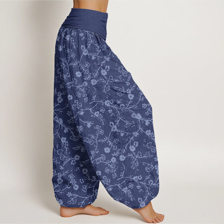 Pantalones harén de cintura elástica para mujer, diseño sencillo con diseño de ramas de flores y piedras de Buddha Stones - image 10