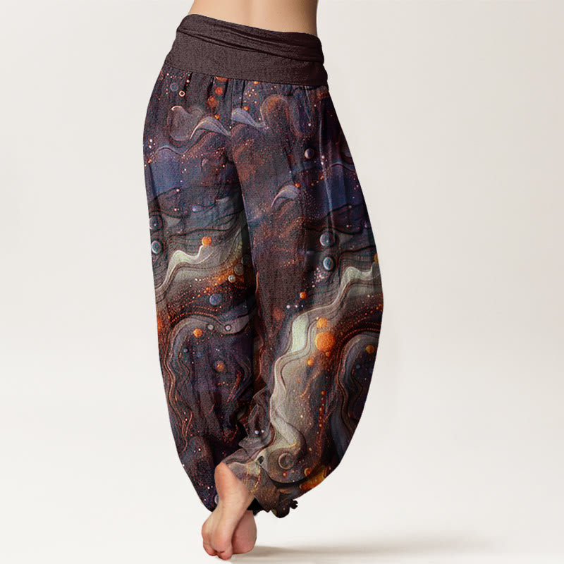 Pantalones harén con cintura elástica para mujer con estampado de estrellas doradas y oceánicas de Buddha Stones - image 6